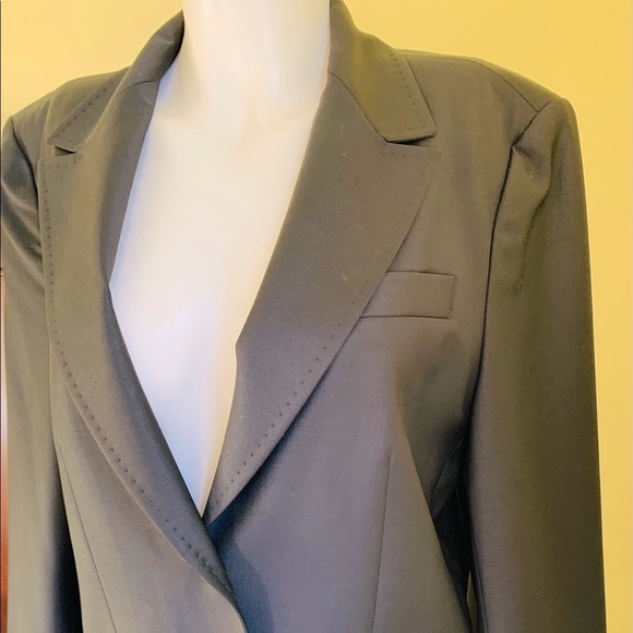 Elegant classic shiny black 87% fine wool double collar blazer jacket Eur44 US12 - Picture 2 of 16